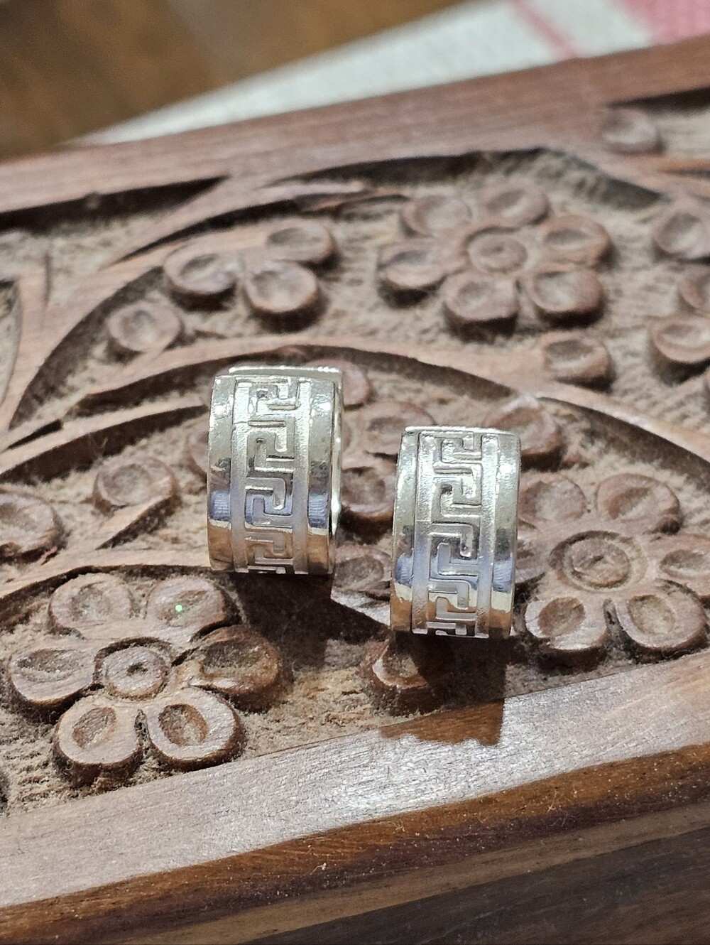 Vintage 925 Silver Greek Key Huggie Hoop Earrings